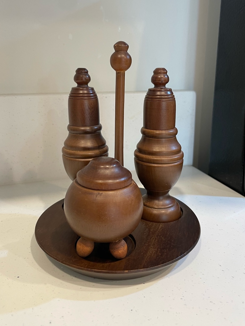 MCM Giftcraft Turned Wood Condiment Set, 6”